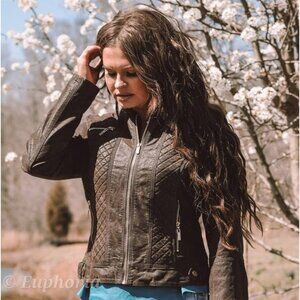 Palomas Sport quilted faux suede fur lined zip up jacket brown